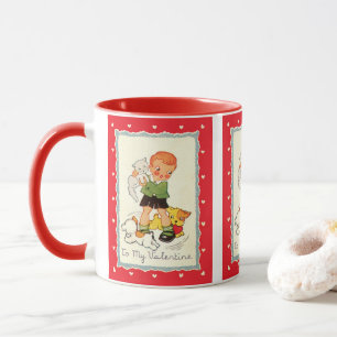 Mug Saint-Valentin victorien vintage avec garçon, chat