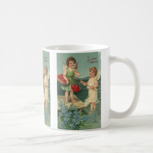 Mug Saint-Valentin vintage, anges pêchant des cœurs