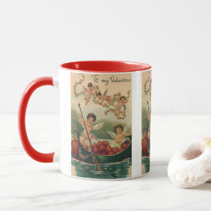 Mug Saint Valentin vintage, Cherubs victoriens en bate