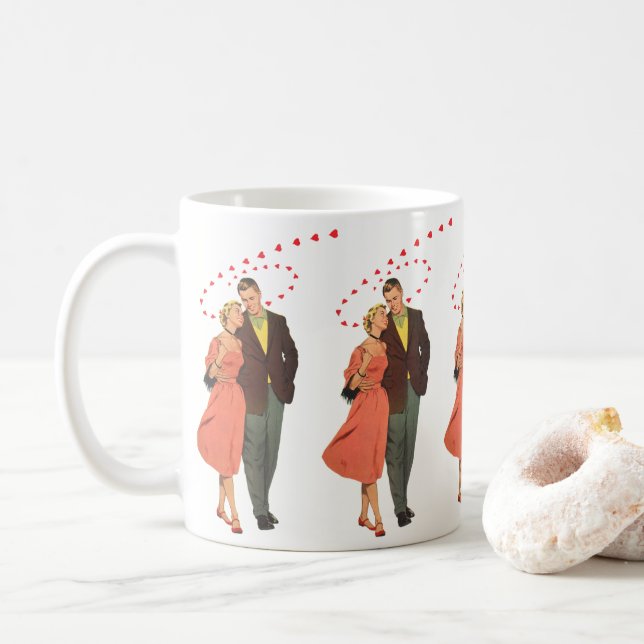 Mug Saint-Valentin vintage, cœurs flottants romantique (Avec donut)