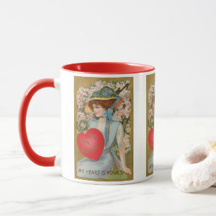 Mug Saint-Valentin vintage, Dame victorienne avec cœur