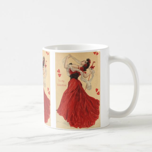 Mug Saint Valentin vintage, Dancing Lady Red Hearts (Droite)