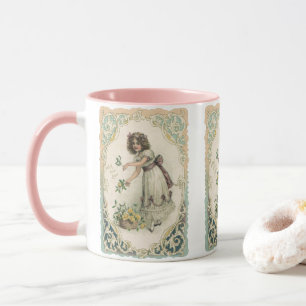 Mug Saint Valentin vintage, Victorian Girl with Rose
