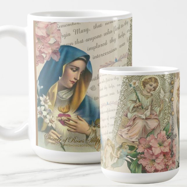 Mug Sainte Vierge Marie Vintage catholique Rosaire mar (Créateur téléchargé)