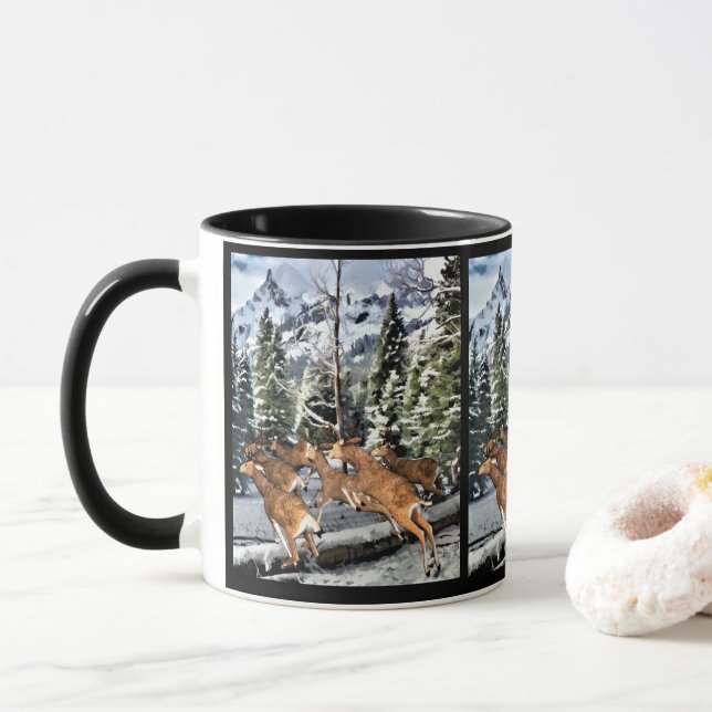 Mug Saison hivernale Cerfs Mulet des Montagnes Rocheus (Avec donut)