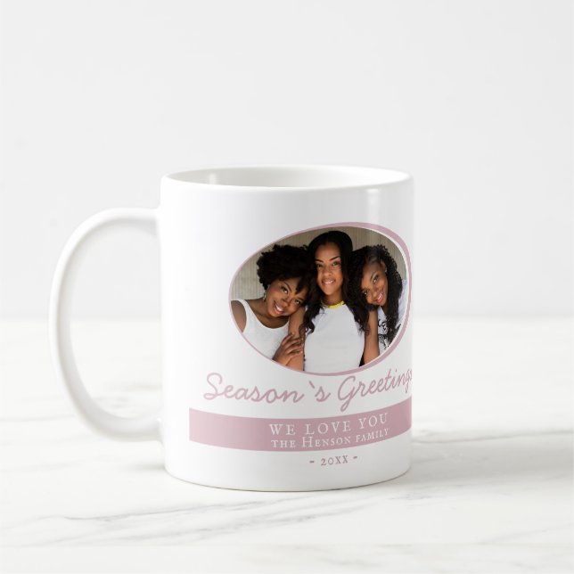 Mug Saison rose moderne Salutations Script Photo Holid (Gauche)