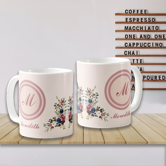 Mug Saison Russe Florals Monogramme personnalisé (Créateur téléchargé)