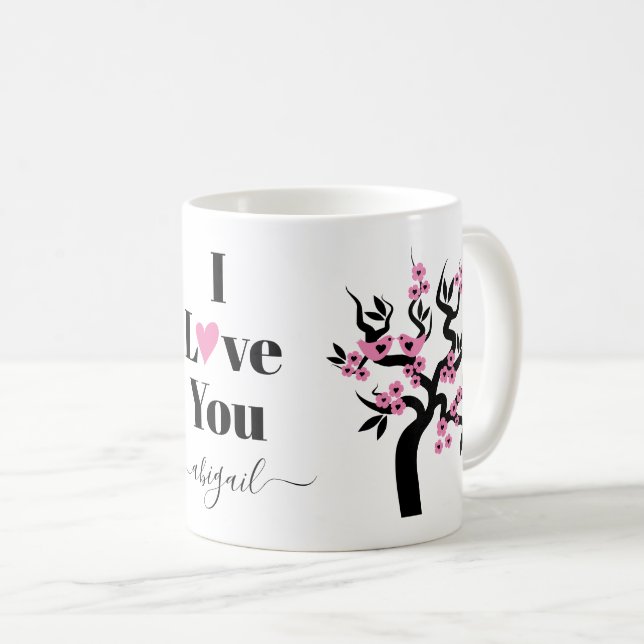 Mug Sakura cerisier Inséparable rose et fleurs (Devant droit)