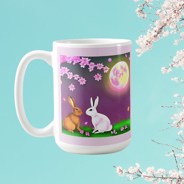 Mug Sakura lapins sous les cerisiers et lune rose (Créateur téléchargé)