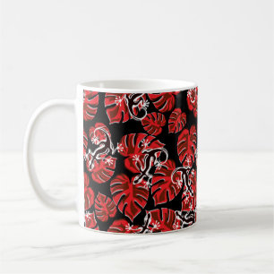 Mug Salamandre Répétante Et Motif Feuille Rouge