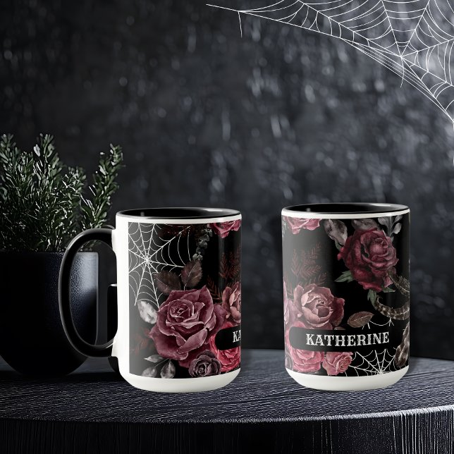 Mug Salle de fête de mariage noir floral gothique somb (Créateur téléchargé)