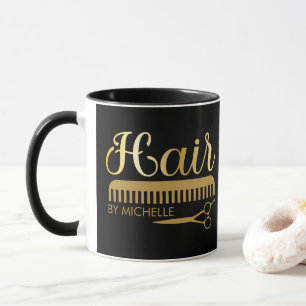 Mug Salon de beauté de coiffeur personnalisé Noir Or