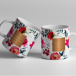 Mug Salon de beauté nom glam cuivre aquarelle fleurs