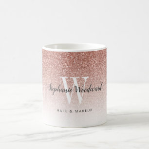 Mug Salon de coiffure Monogramme Paillettes Ombré Or R