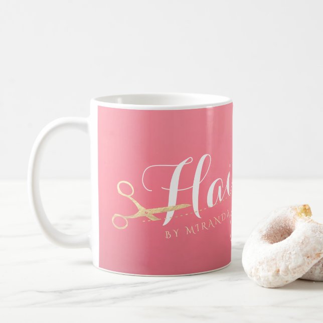 Mug Salon de maquillage moderne ciseaux d'or rose (Avec donut)