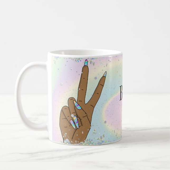 Mug salon holographique ongle femme main nails technic (Gauche)