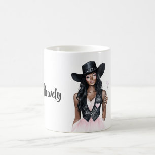 Mug Salut Cowgirl Chapeau Noir Jupe Rose Cœur