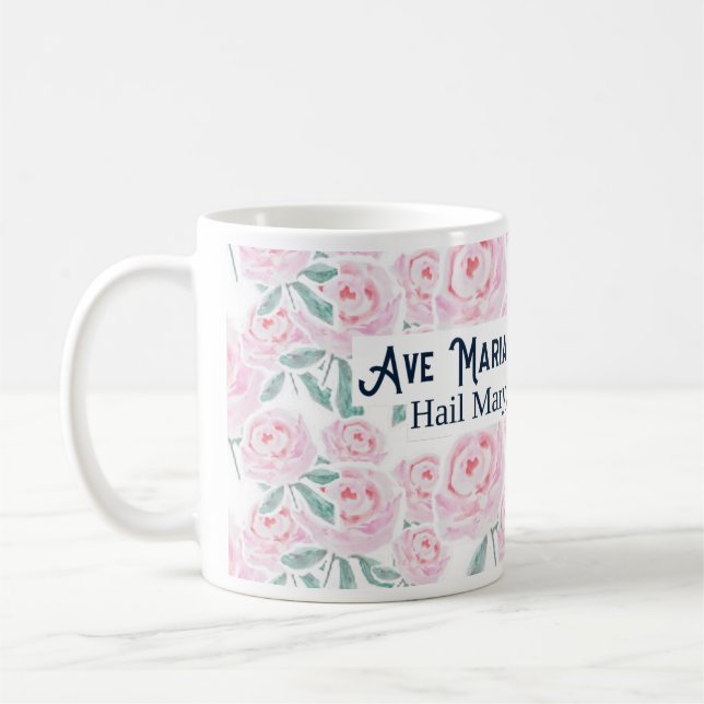 Mug Salut Mary Ave Maria Prière latine Catholique Flor (Gauche)