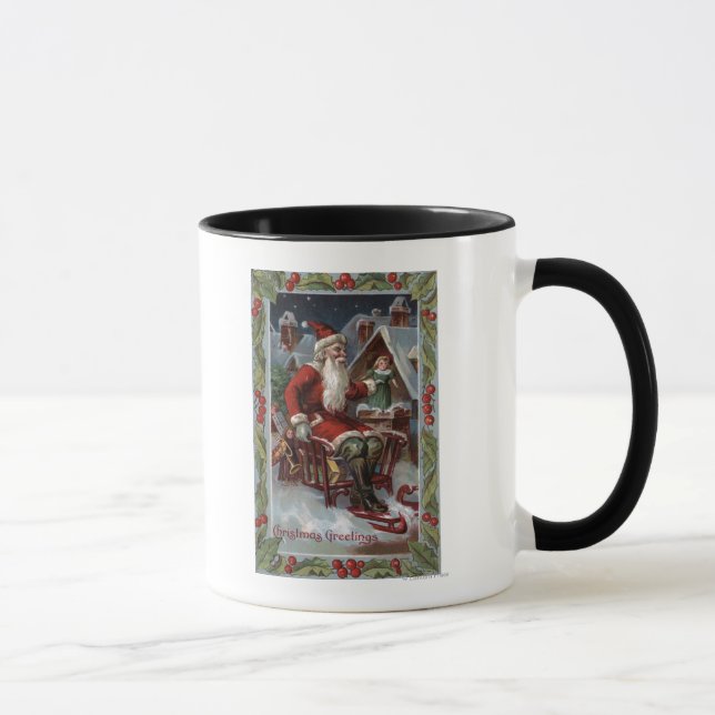 Mug Salutation de Noël Père Noël sur Sleigh (Droite)