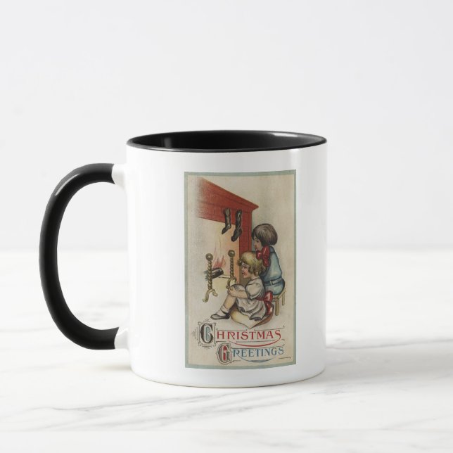 Mug Salutation de NoëlPetites filles par cheminée (Gauche)