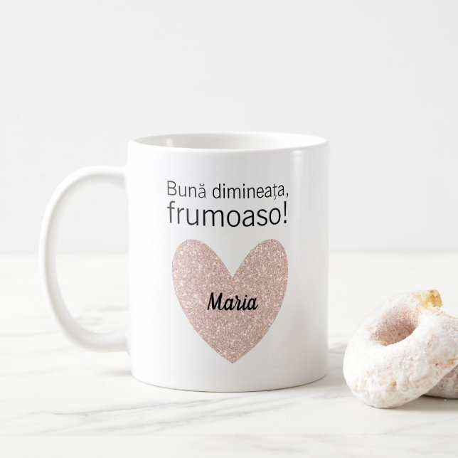 Mug Salutation roumaine personnalisée et coeur d'or Ro (Avec donut)