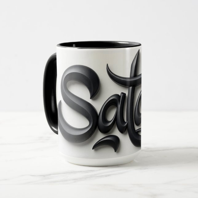Mug Salutation Salam 3D moderne | Noir et blanc gras  (Devant gauche)