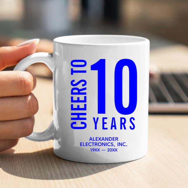 Mug Salutations à 10 ans d'anniversaire d'affaires (Change to ANY YEAR! Lots of other colors and years done for you in our collection.)