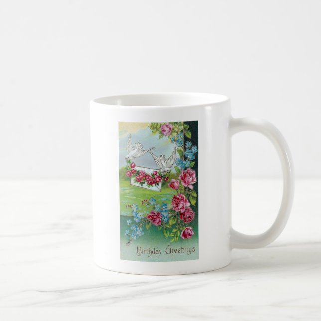 Mug Salutations d'anniversaire des colombes vintages (Droite)