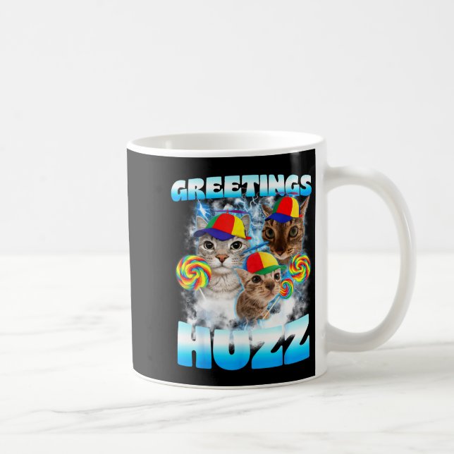 Mug Salutations de Mème de Chat Huzz Drôle Chats Idiot (Droite)