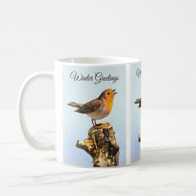 Mug Salutations d'hiver. Rougegorge chantant  (Gauche)