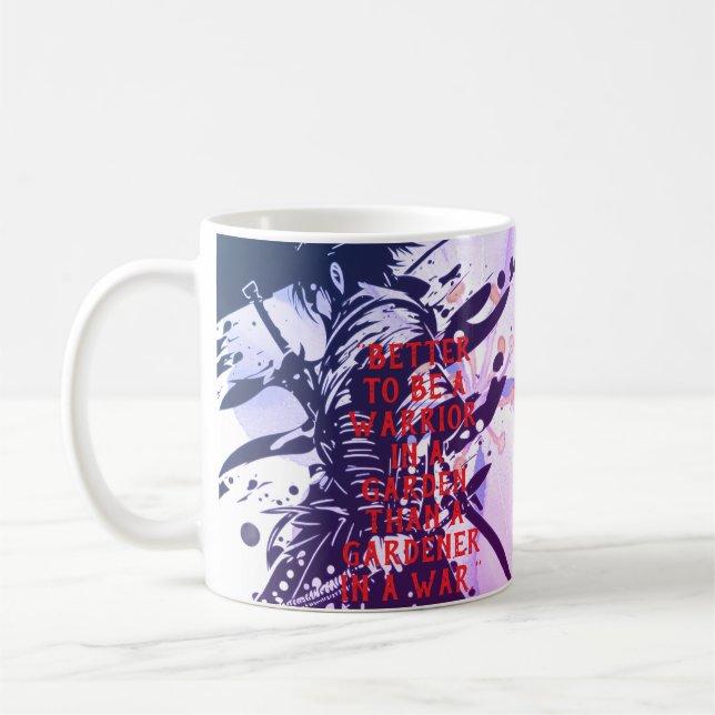 Mug Samouraï Bleu & Art à l'Encre de Fleur de Cerisier (Gauche)