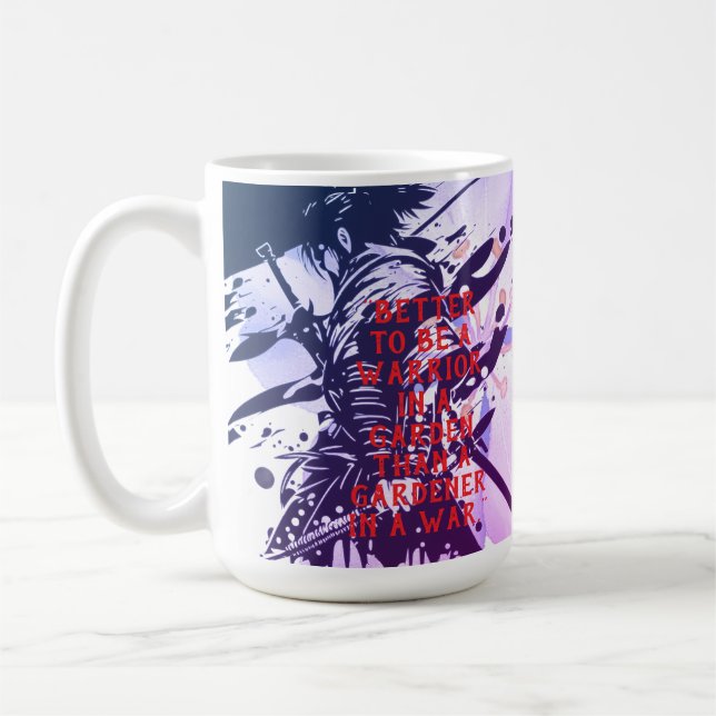 Mug Samouraï Bleu & Art à l'Encre de Fleur de Cerisier (Gauche)