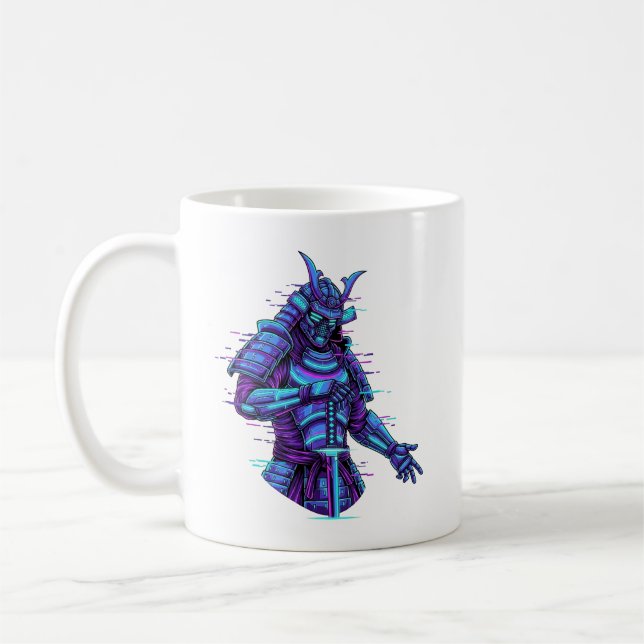 Mug Samouraï Cyberpunk dans une Lueur Néon (Gauche)