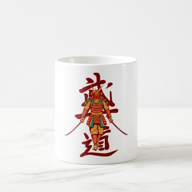 Mug Samouraï Rétro Honoré Effrayant - Noir et Blanc (Centre)
