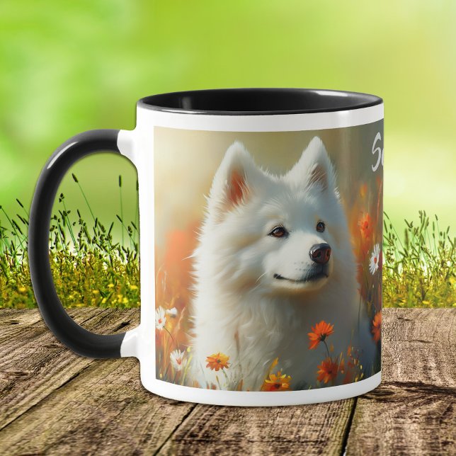 Mug Samoyed Chien Champ de fleurs (Créateur téléchargé)
