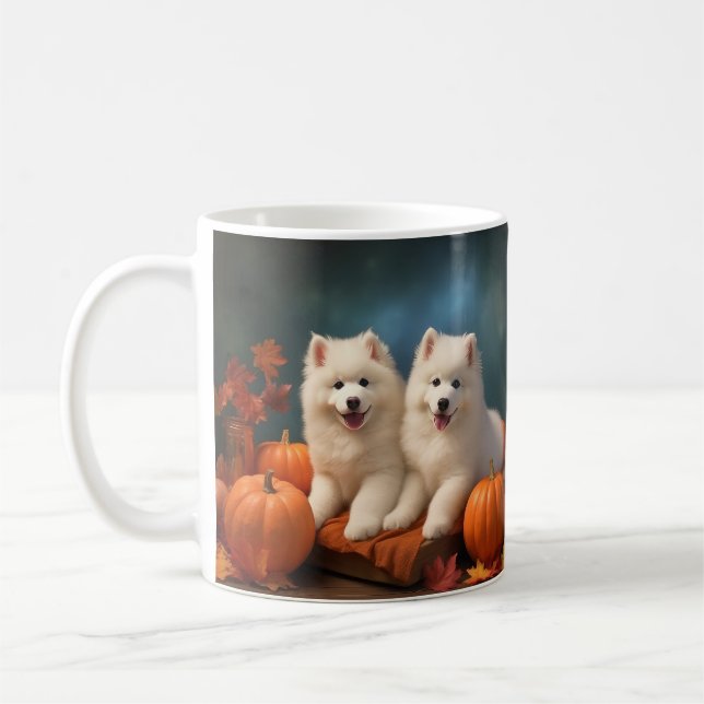 Mug Samoyed Chiot Automne Citrouille de plaisir (Gauche)