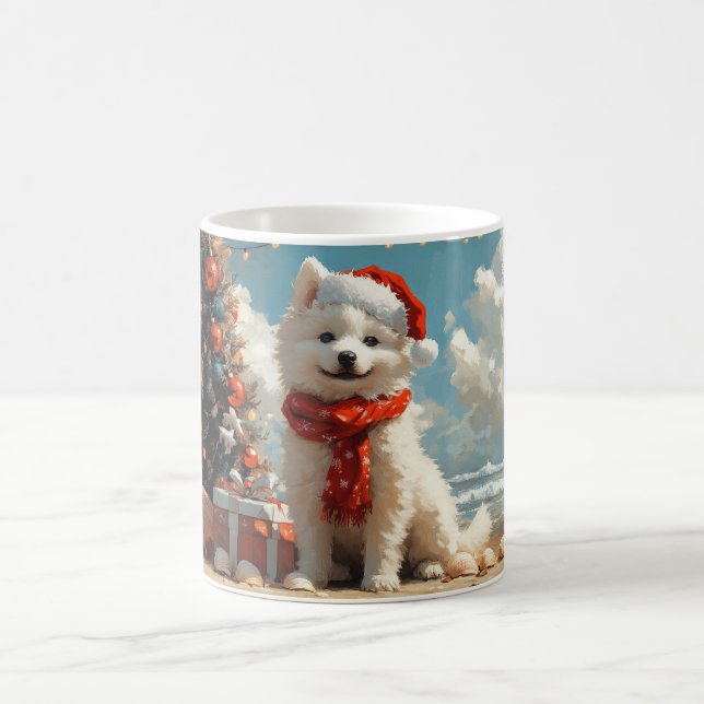 Mug Samoyed Dog Christmas Vintage Beach (Centre)