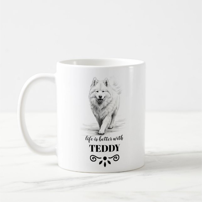 Mug Samoyed Life est meilleur avec Custom Dog Name (Gauche)