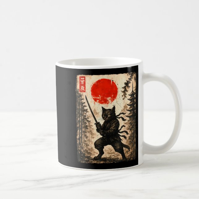 Mug Samurai Cat Japanese Mens Boys Kids Graphic Anime  (Droite)