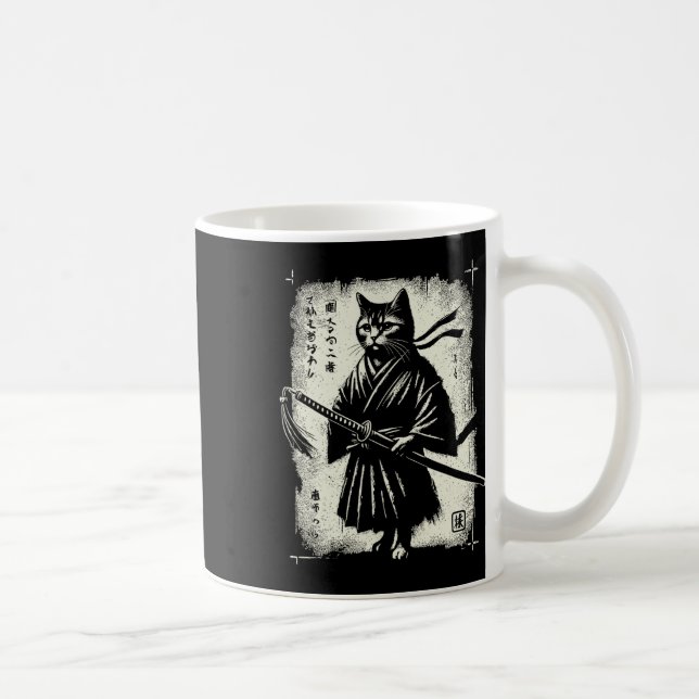 Mug Samurai Cat Ukiyo-e Warrior Art Graphisme Sumi-e C (Droite)