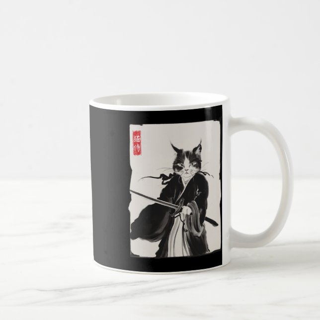 Mug Samurai Cat Warrior Ink Art Drôle Style Japonais (Droite)