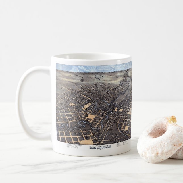 Mug San Antonio, Texas, carte aérienne antique de la v (Avec donut)