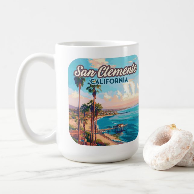 Mug San Clemente California Beach Orange County Retro (Avec donut)