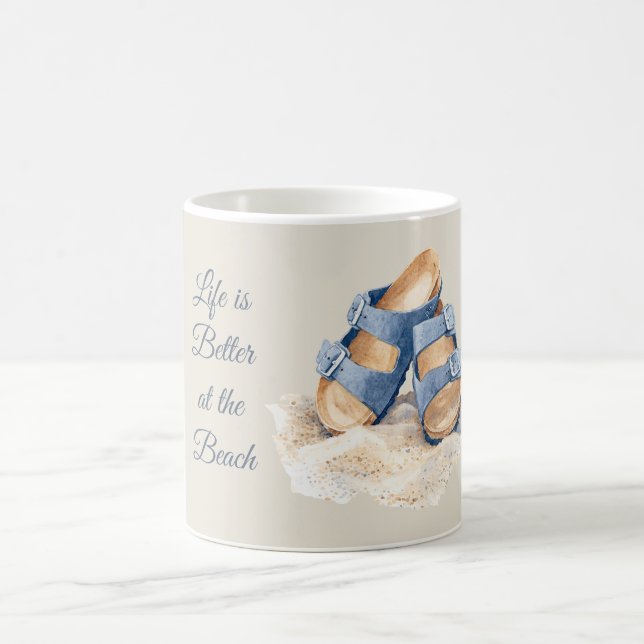 Mug Sandales Bleues de Sable de Plage (Centre)