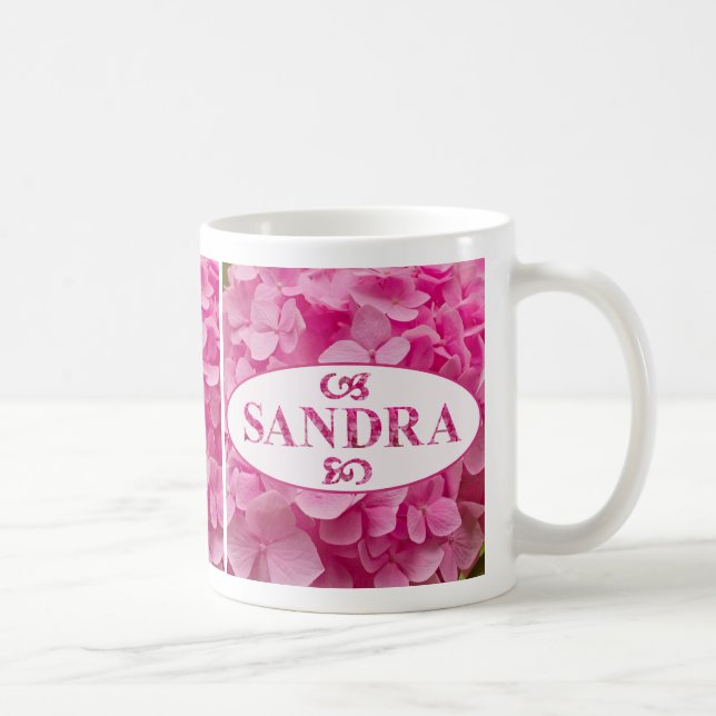 Mug "Sandra" dans Elegant rose Hydrangea lettres de fl (Droite)