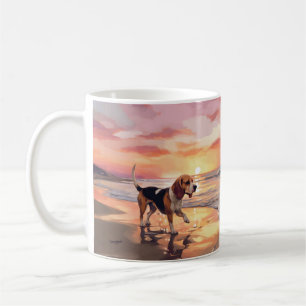Mug Sandy Paws Beagle Chien sur Plage Coucher de Solei