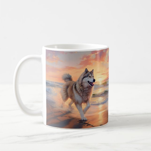 Mug Sandy Paws Malamute Alaskan Chien sur la Plage au  (Gauche)