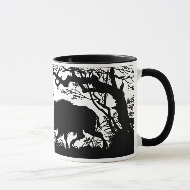 Mug Sanglier s'enracinant dans une forêt - silhouette (Droite)