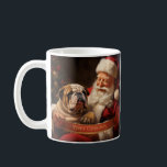 Mug Santa Claus avec Bulldog anglais<br><div class="desc">Une scène de Noël qui fait chaud au coeur dépeint le Père Noël, habillé de son emblématique costume rouge avec garniture de fourrure blanche, tenant un bulldog anglais dans ses genoux. Le bulldog, avec son visage ridé et ses grands yeux expressifs, regarde Père Noël avec un regard doux. Le visage...</div>