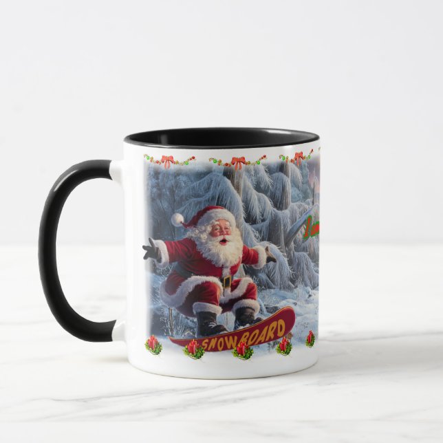 Mug Santa Claus on a Snowboard on a Ceramic Coffee  (Gauche)